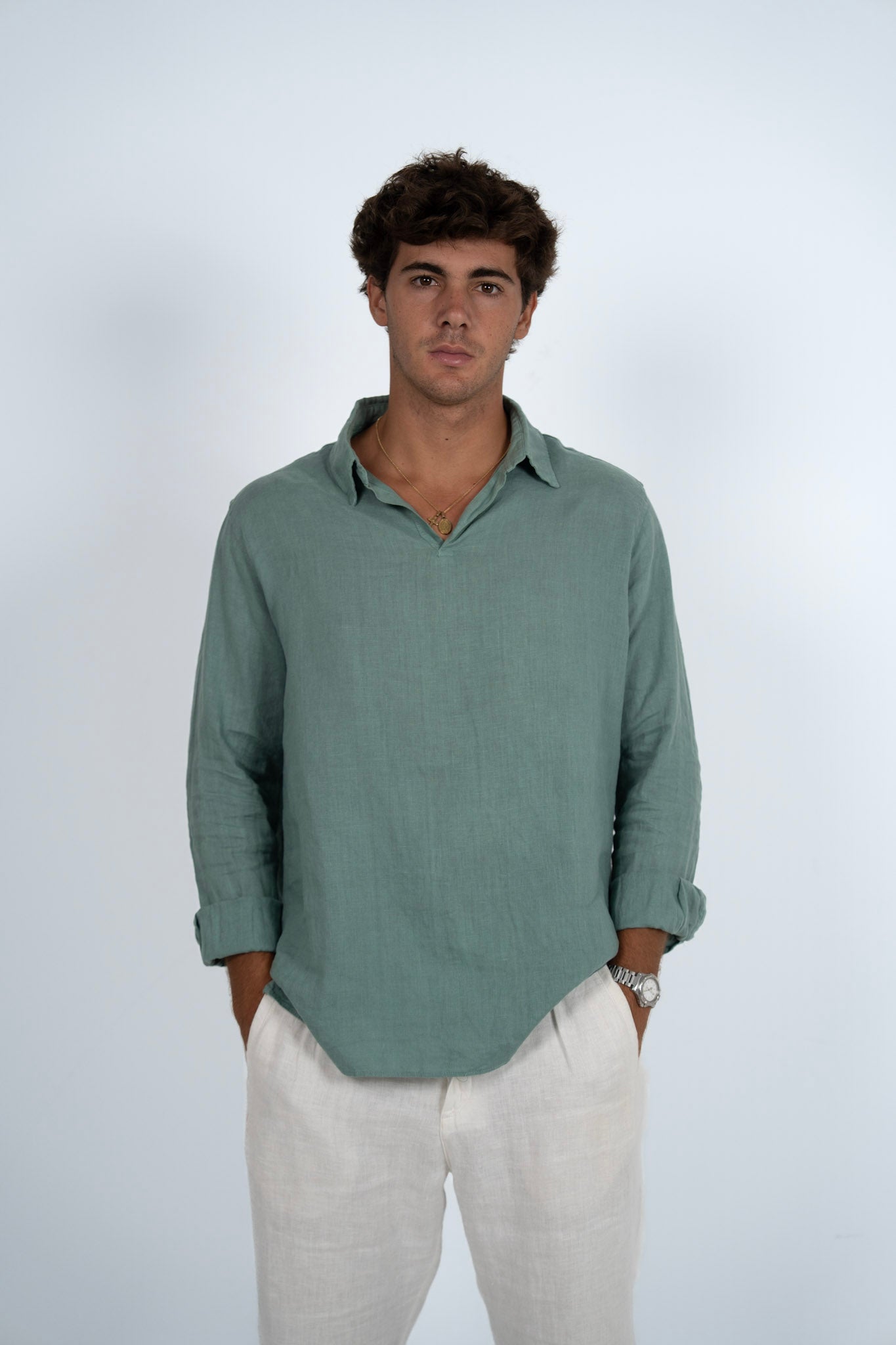 TRENDY LINEN POLO GREEN